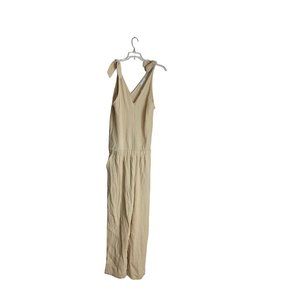 New 4 Our Dreamers Womens Size L Tank Tan Jumpsuit Gauzy Crinkle One Piece Jumpe